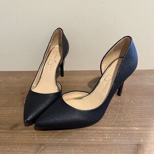 Jessica Simpson JP-LIVVY Women's Snake Print Open Side Pumps Size 8 Black